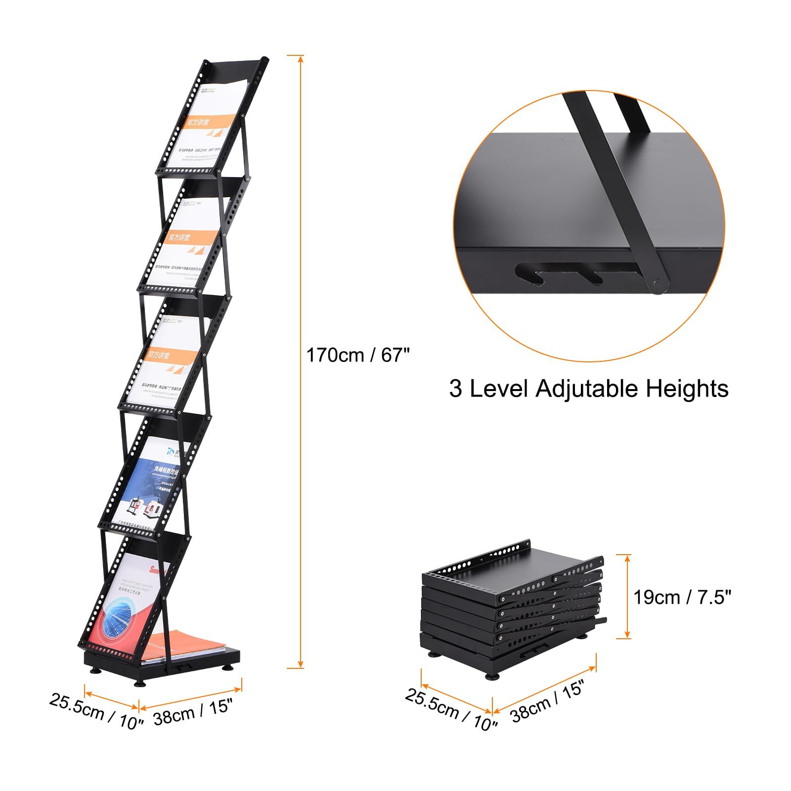 PATIKIL 折りたたみ式マガジンディスプレイラッ ク 5段階 パンフレットスタンド カタログ文献ラッ ホテル 展示会 貿易ショー オフィ ス用 ホイール付き