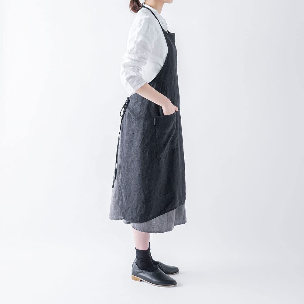 Lino e Lina リーノエリーナ エプロン フルエプロン ミラ Mila A 357 ノワール ブラック レディース メンズ キッチン 無地 リネン 麻 シンプル ロング丈 ギフト プレゼント