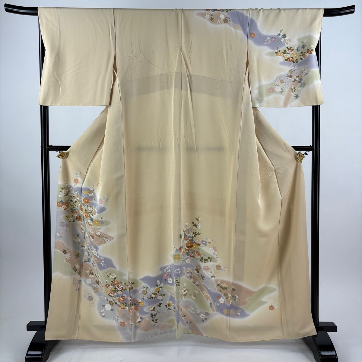 訪問着 身丈161cm 裄丈68cm L 袷 千總 落款 菊 橘 金糸 金彩 ベージュ