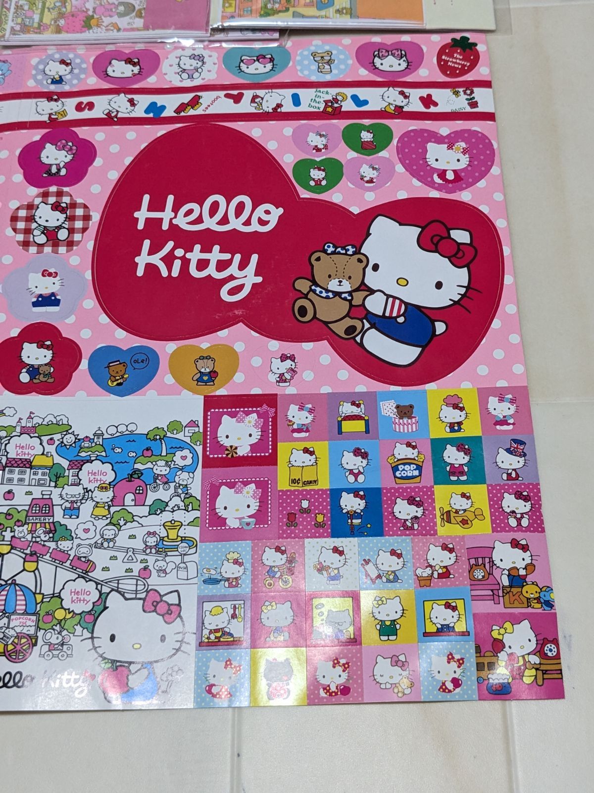 HELLOKITTYいちご新聞レターセットペンメモシールまとめ売り