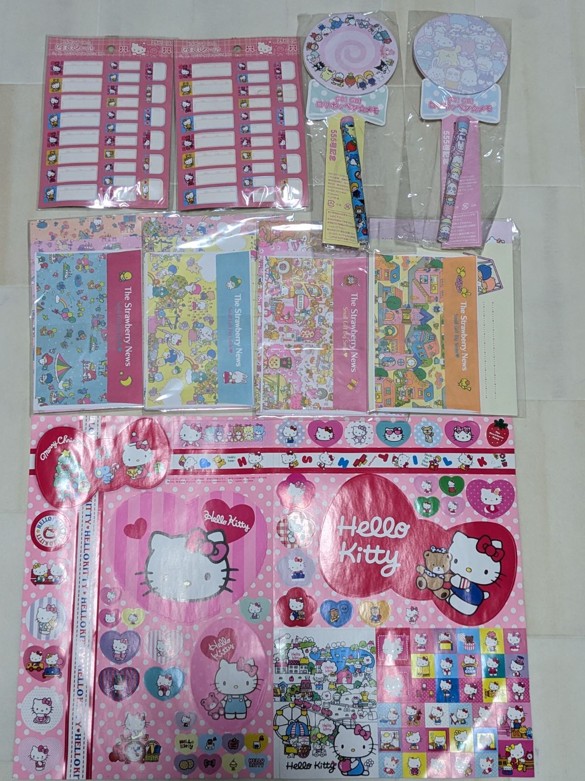 HELLOKITTYいちご新聞レターセットペンメモシールまとめ売り