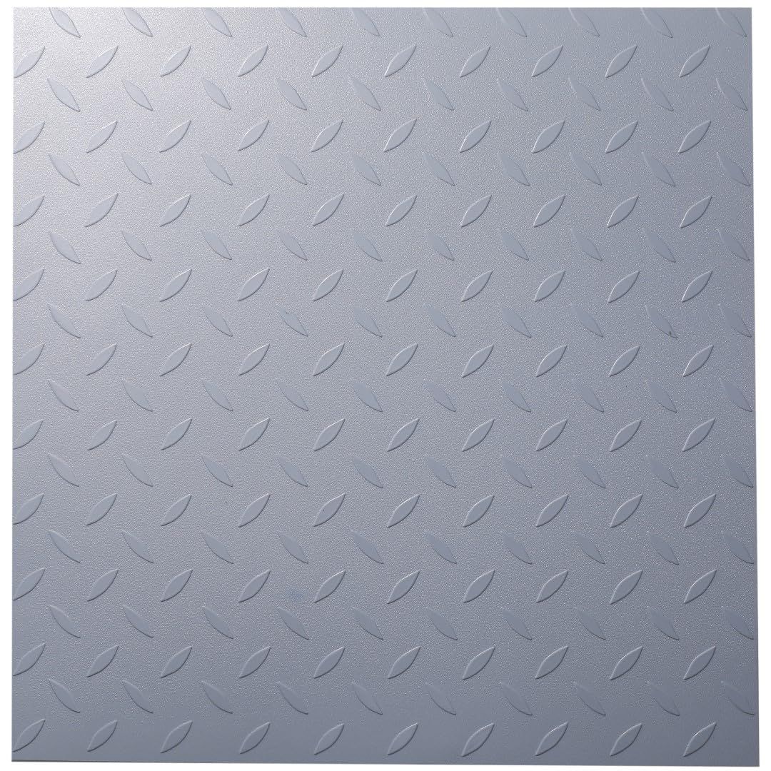 ISL チェッカープレートタイル PVC製縞鋼板 メタル ライトグレー セット 45 7 cm 3 mm厚 フロアタイル ガレージ DIY