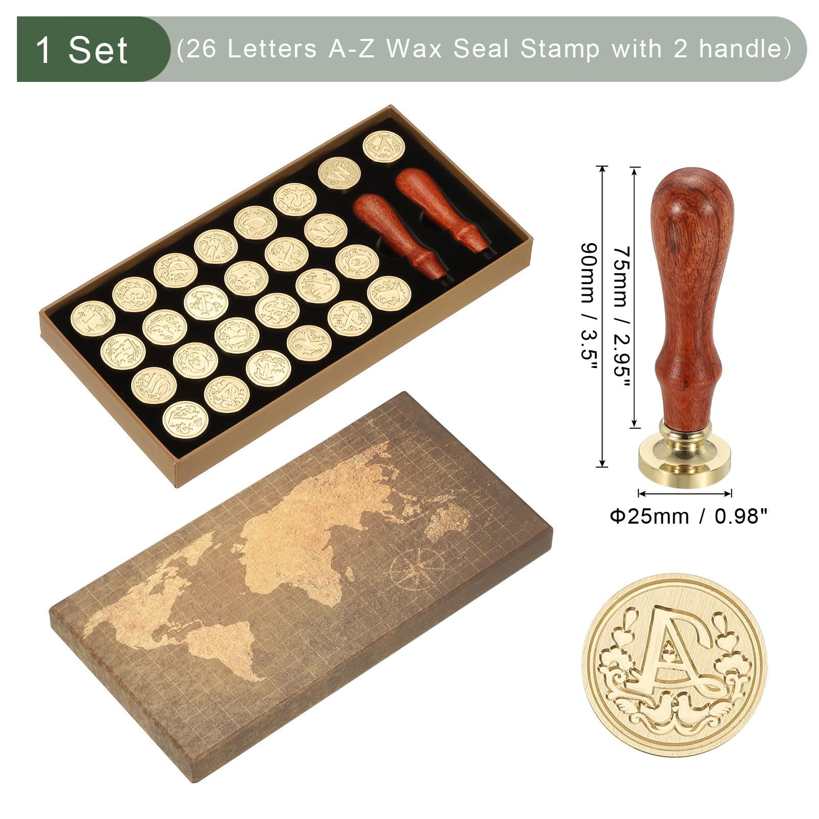 PATIKIL 26文字A Zアルファベットワックスシールスタンプキット 木製ハンドル付きギフトボックス付き ビンテージ封印スタンプ 結婚式 招待状 パーティー ギフト包装 封筒カード用 スタイル4