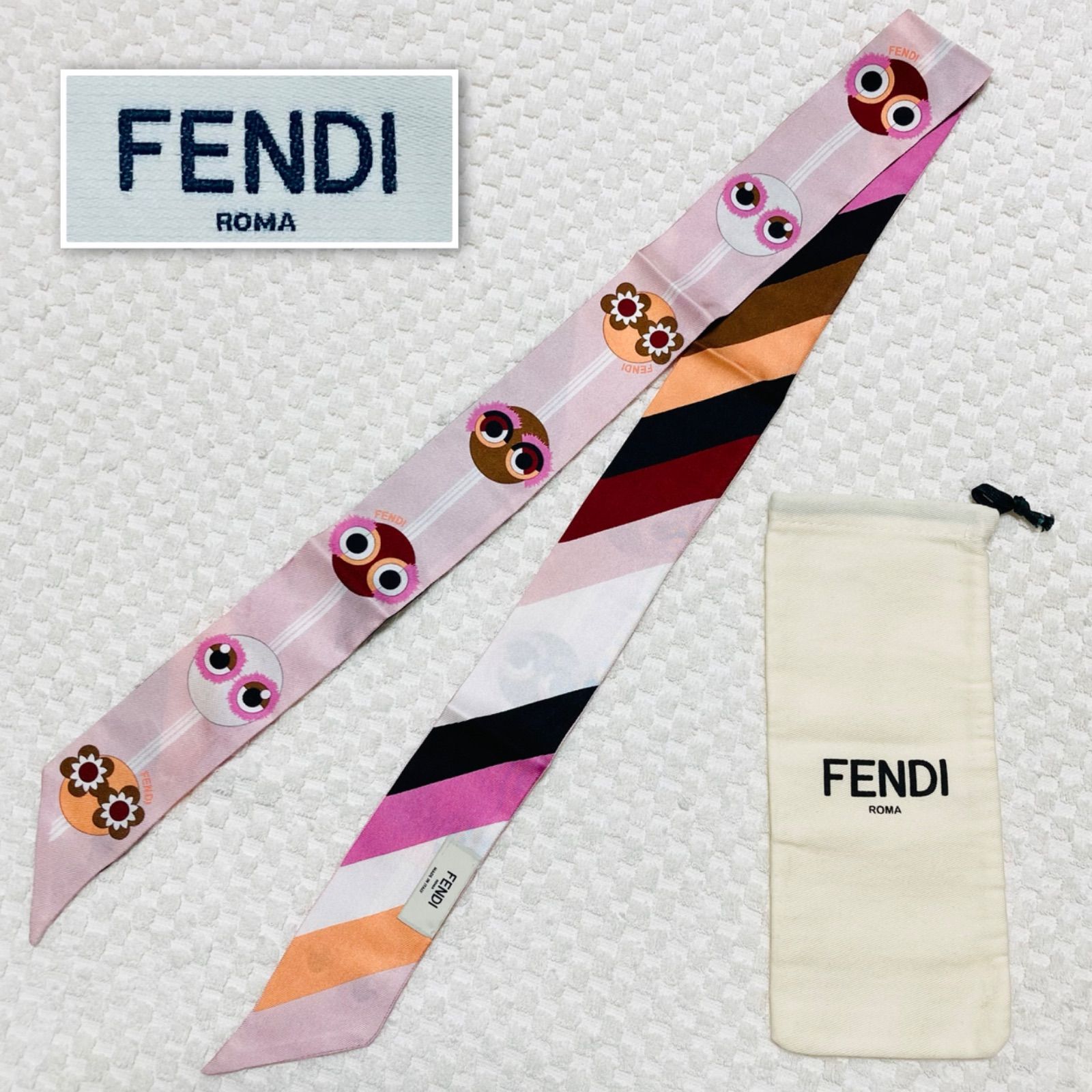 □極美品□FENDI フェンディ モンスター ラッピー 棒スカーフ リボン 