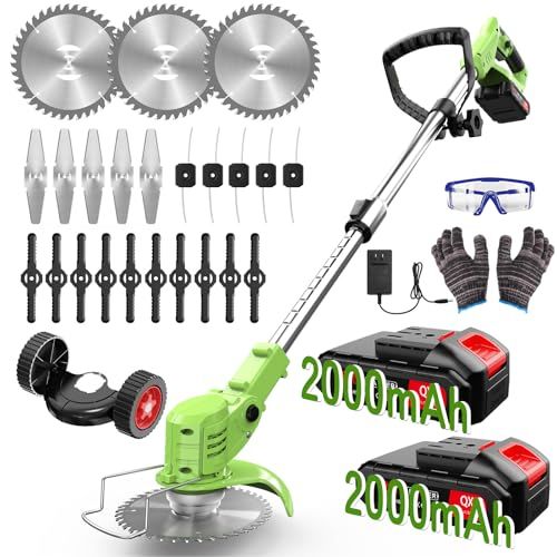 迅速に発送 草刈り機 充電式草刈り機 1880 W高出力 21 V 大容量 強力電動草刈機 連続駆動40 50分 補助車輪付き 伸縮式 3段階で角度調整 多種類替刃付属 二重安全ロック 軽量アルミ合金製 家庭用業務用対応 雑草低木刈取 充電 66 d 8908 b