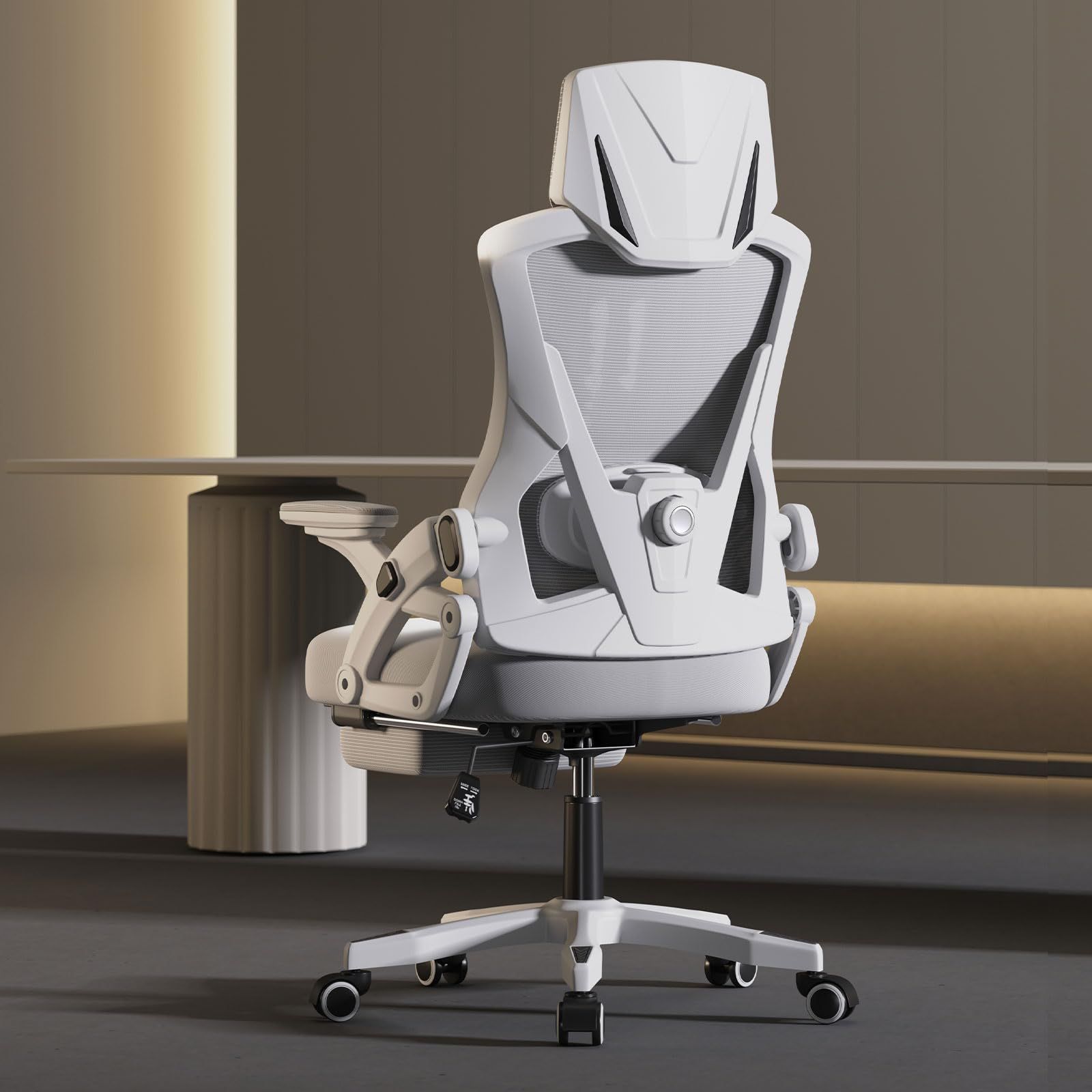 Goswave オフィスチェア 椅子 テレワーク 疲れない デスクチェア ゲーミングチェア ゲームチェア ブラック 人間工学 腰サポート 3Dヘッドレスト 通気性メッシュ 人気 おしゃれ 勉強 テレワーク 家庭用 事務所用 H WY10 灰網 白枠