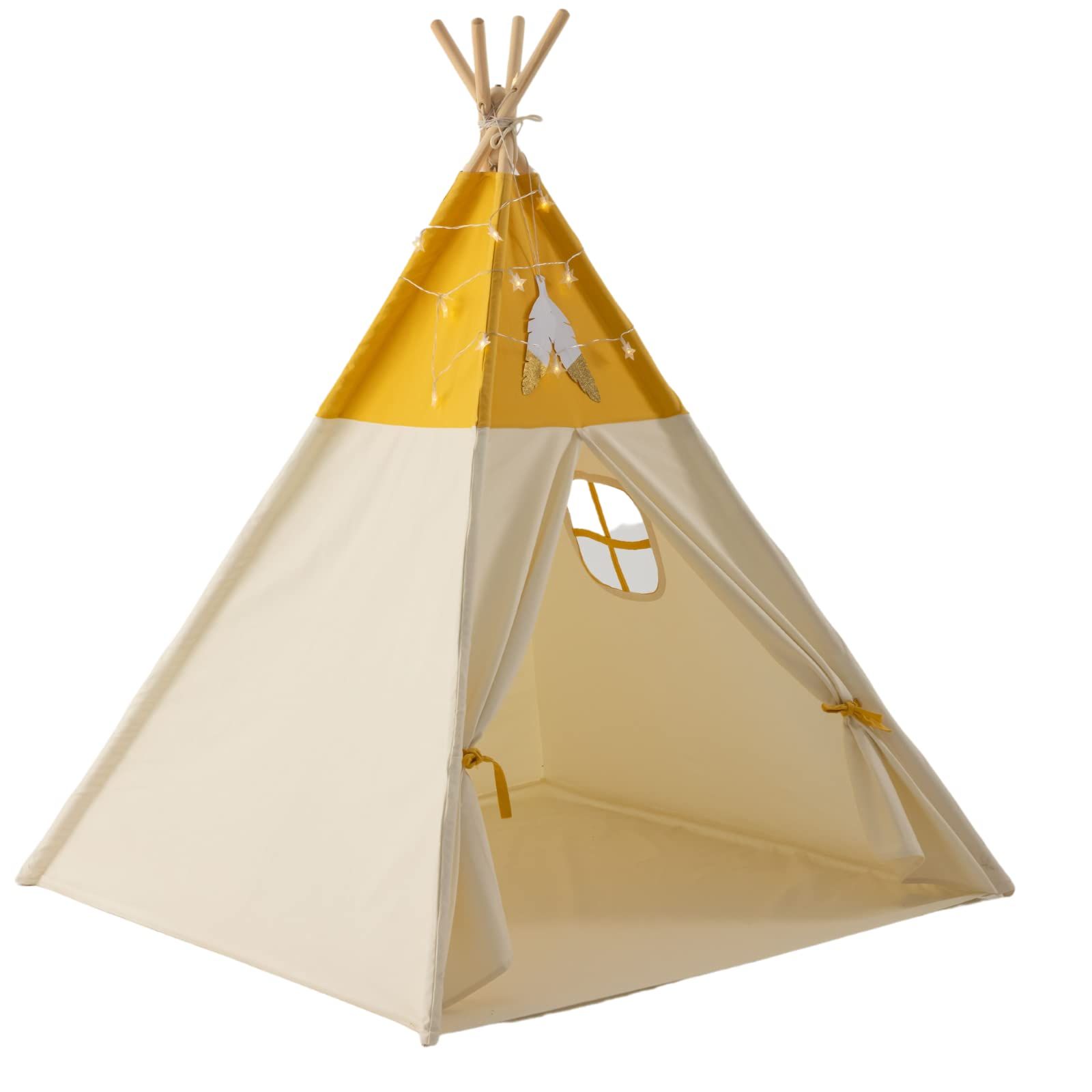 NINEHILLS キッズテント ティピー おしゃれ コットン テントハウス 子供 木製 テント リビング 家の中 室内 たためる キッズコーナー 秘密基地 ツートン
