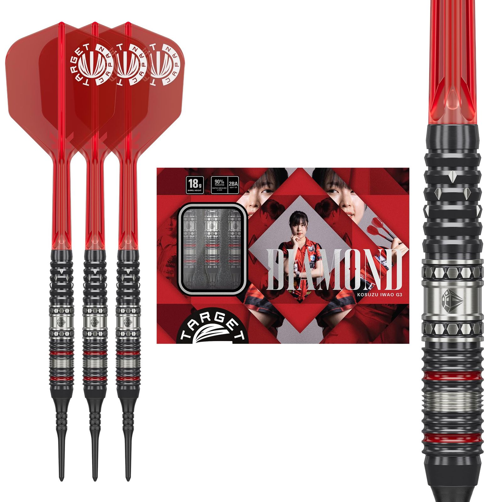 Target Japan ターゲットジャパン PRIME SERIES DIAMOND G3 90 18G 2BA SOFT TIP DARTS 90 タングステン K Flex No 6 シェイプ 2BA ソフトチップダーツセット 18 0g ブラ