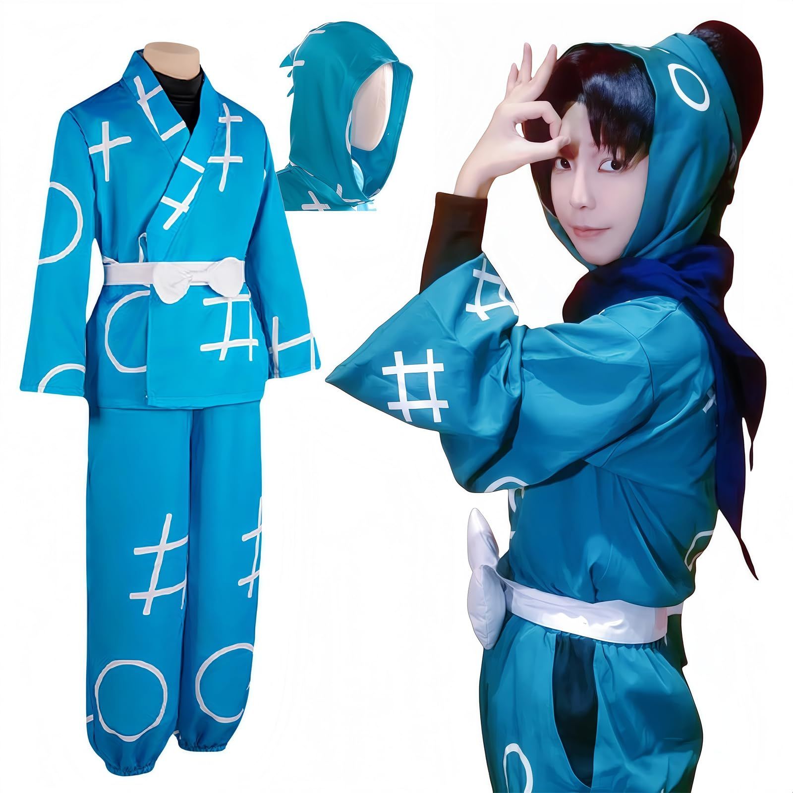 NOKIJP 忍たま コスプレ 猪名寺 乱太郎 コスプレ衣装 しのび ?津きり丸 福富しんべヱ 落第忍者乱太郎 井桁模様 忍術学園 制服 忍たま乱太郎 忍び服 忍者先生 主役組の制服 タイプ2 子供サイズ 150 CM