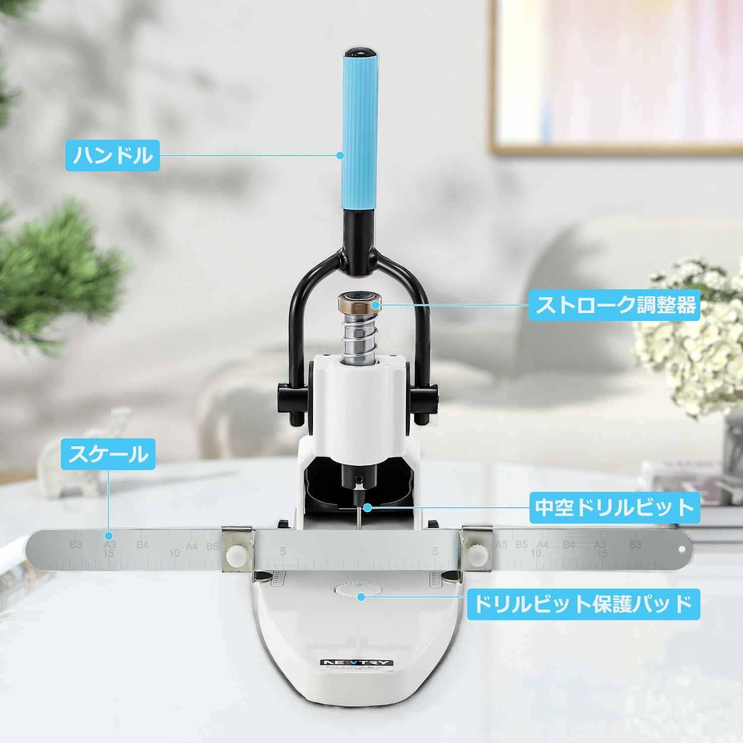 NEWTRY 穴あけパンチ 強力な1穴パンチ 手動 １穴 深穴 深さ30 mmまで 名刺 用紙 しおり タグ ポリ袋 不織布 柔らかい革 穴あけ 卓上型 穴径 6 mm 穴あけパンチ パンチ 文房具 事務用品