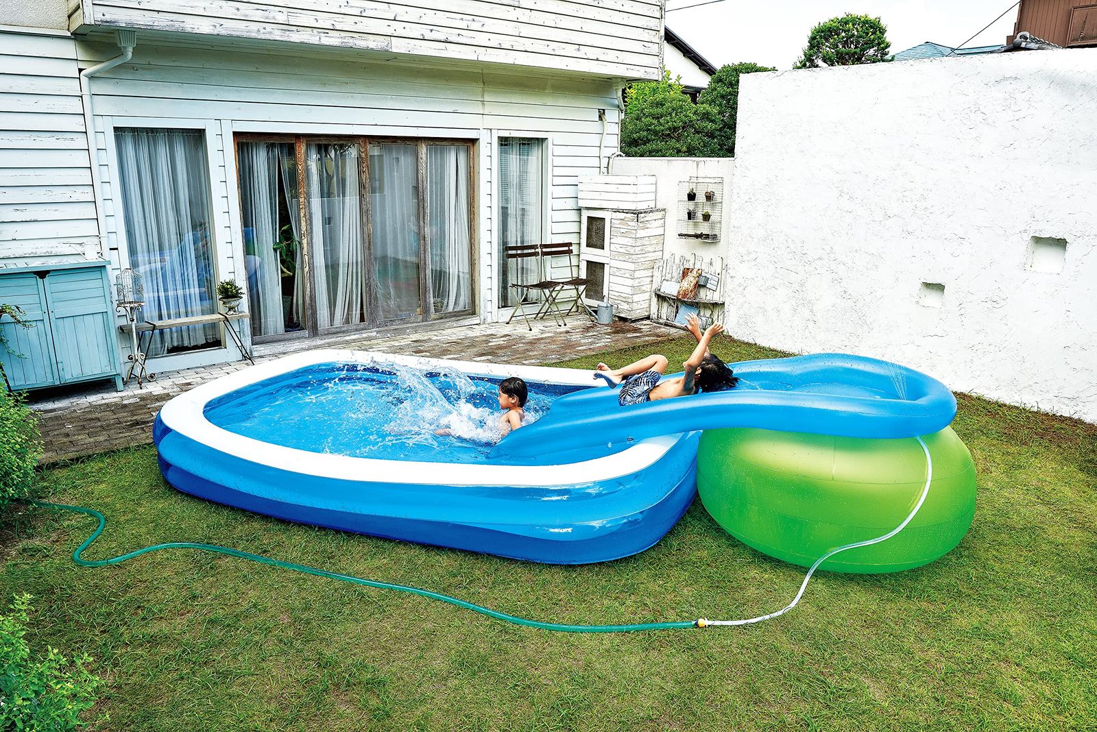 イガラシ ウォーターシャワースライダー 254 116 78 cm 膨らましサイズ シャワー付き 大 小 空気栓付 PAB SLV BL GR