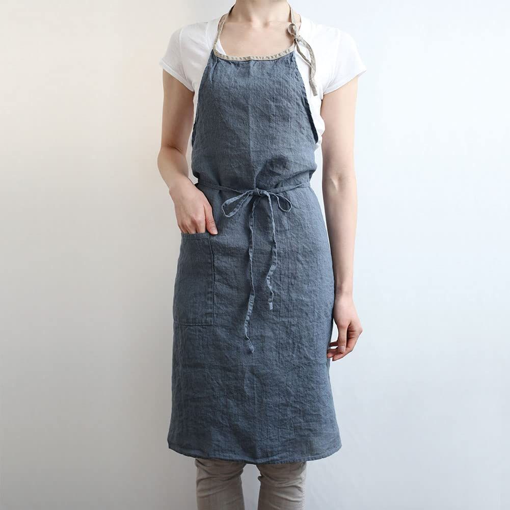 リーノエリーナ Lino e Lina エプロン フルエプロン ミラ Mila A 207 アビスブルー ストロー レディース メンズ キッチン 無地 リネン 麻 シンプル ロング丈 ギフト プレゼント W 100 L 90 泡立て器 エプロン 