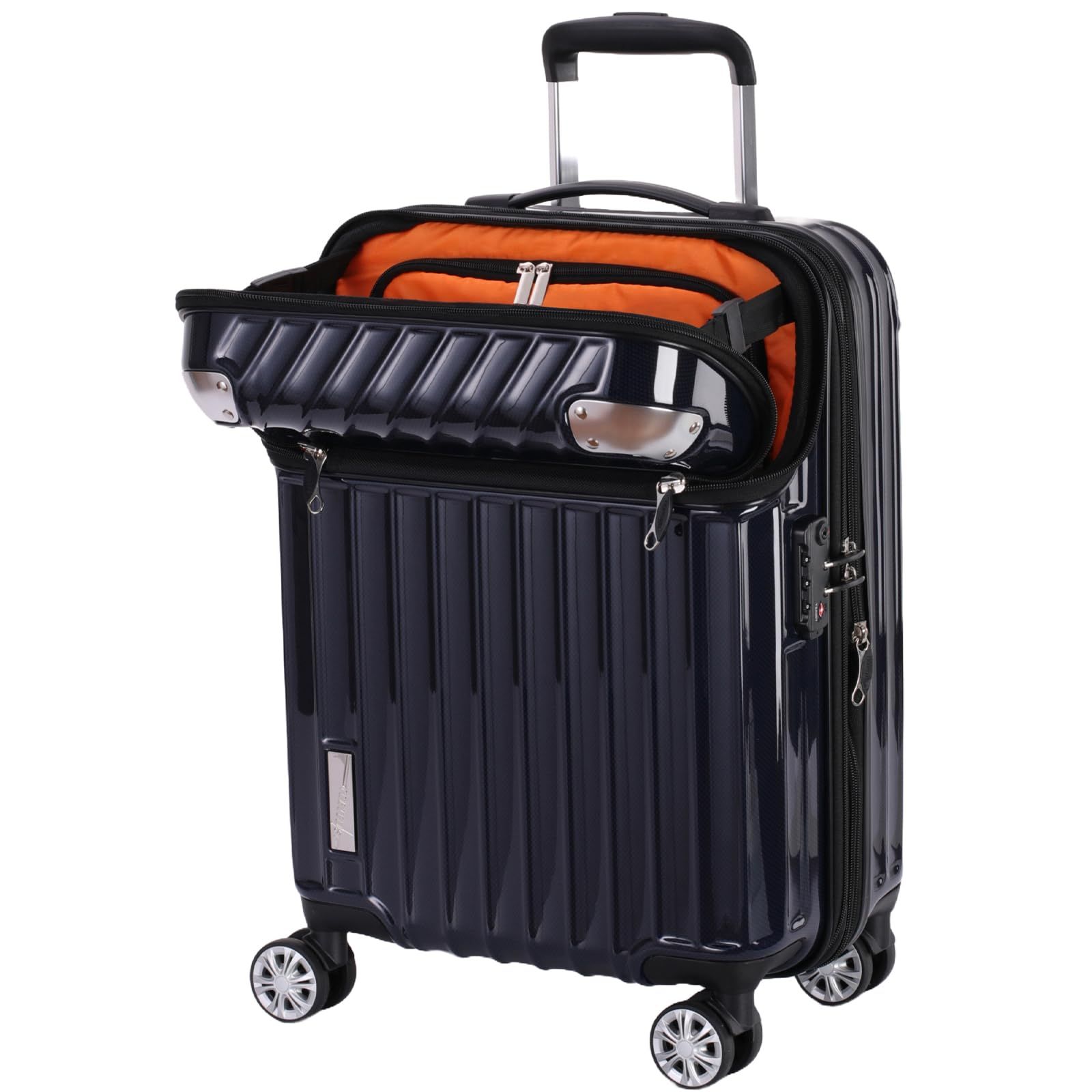 トラベリスト キャリーケース スーツケース ジッパーキャリー 機内持ち込みサイズ トップオープン フロントオープン モーメント 拡張機能付き 35 L 43 54 cm 3 4 kg 76 20290 ネイビーカーボン