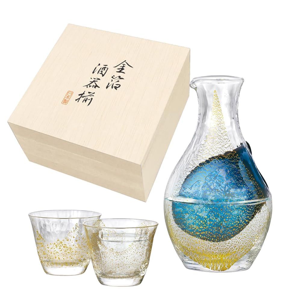 東洋佐々木ガラス 冷酒グラス セット 金箔 日本製 カラフェ 300 ml グラス80 3点入り G 640 M 60 3 L 5