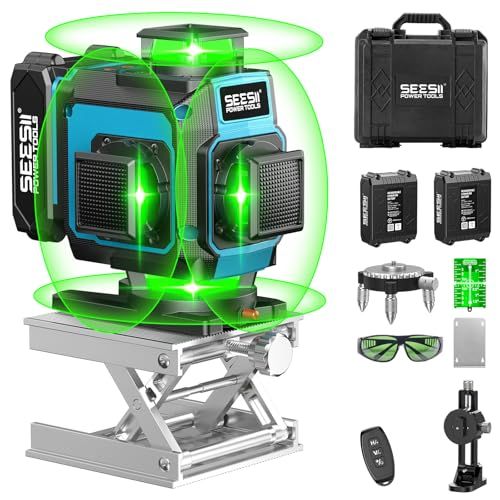 2026年新登場 レーザー墨出し器 グリーンレーザー 水平器 4 x 360° 16ライン フルライン 電量LCDディスプレー搭載 レーザーレベル 水準器ツール 緑色 回転レーザー線 小型 コンパクト 自動補正 高輝度 高精度 高出力 受光器対応 軽量作