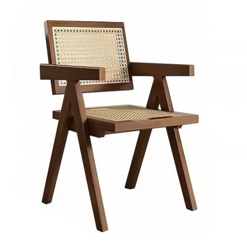迅速に発送 ダイニングチェア ラタンチェア 籐編み 木製 椅子 無垢材シングル 食卓チェア 肘掛け付 背もたれ付き 食卓椅子 書斎 オフィス ダイニング リビング用 ブラウン 簡単組立