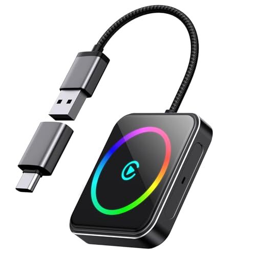 carplay ワイヤレス 2026新型カープレイ CarPlayとAndroid Autoの2 in 1対応瞬時に自動接続 低遅延 USB A Cプラグアンドプレイ RGBサウンド連動ライトリング カレンダー 音楽 地図 e 2 f 8 b 94 c