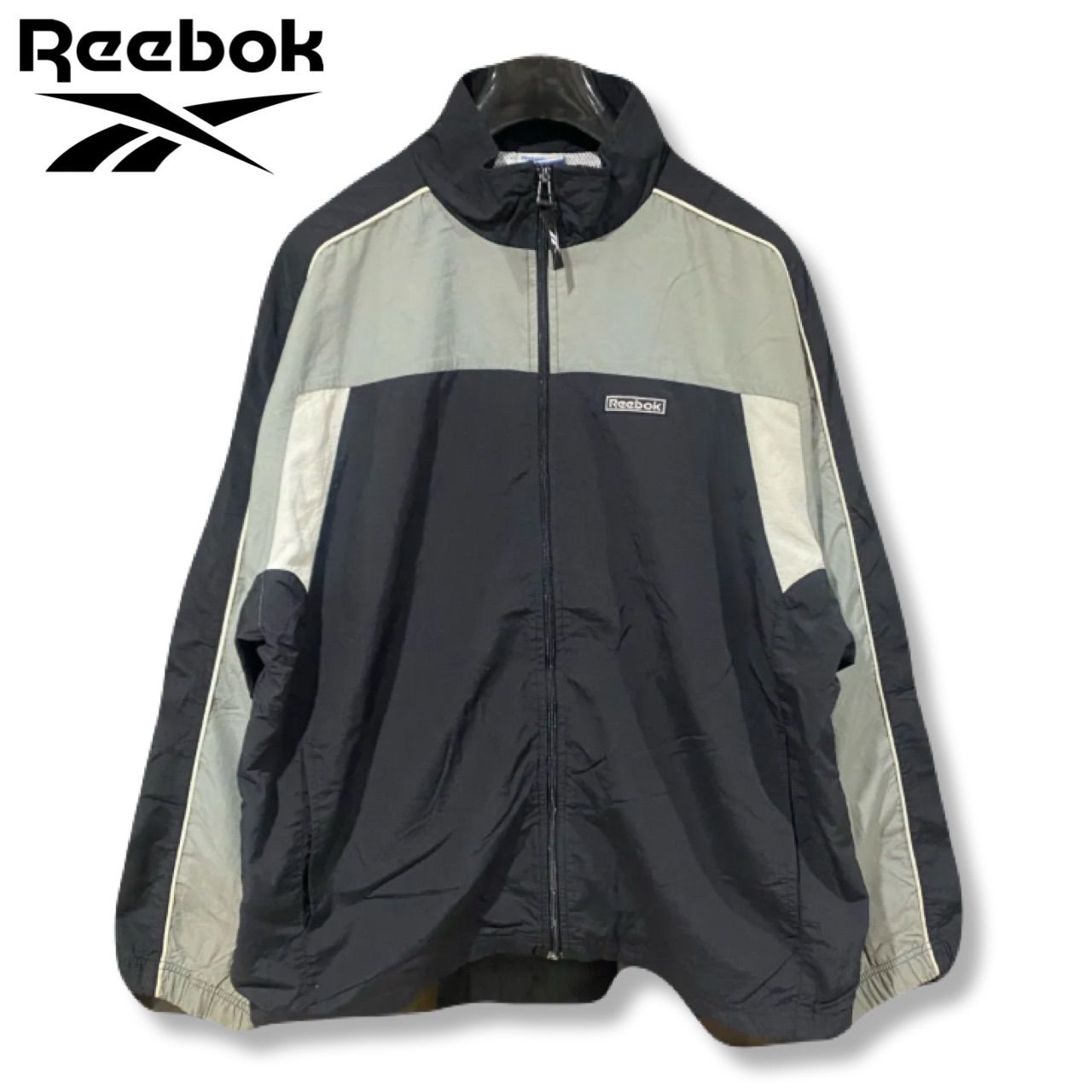 90s Reebok リーボック L ブラック ヴィンテージ ナイロンジャケット ワンポイントロゴ