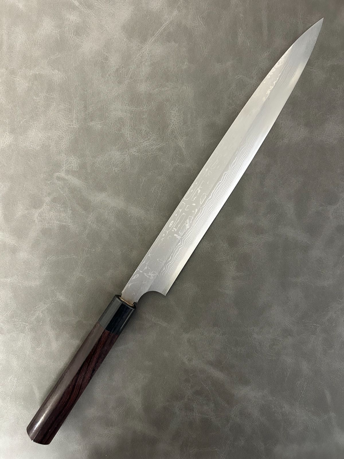 訳あり 柳刃包丁 包丁 300 mm 安来鋼白紙２号 ダマスカス 紫檀シノギ柄 68