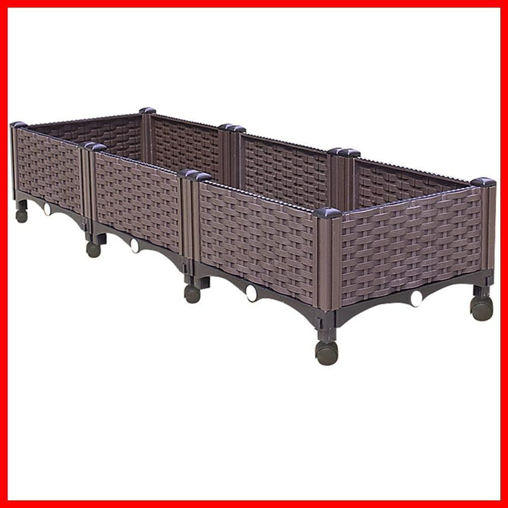 滑車付け 自由組立 花 植物 野菜栽培 鉢植え入れ ブラウン 園芸 プラスチック プランターボックス 組立式ガーデンボックス