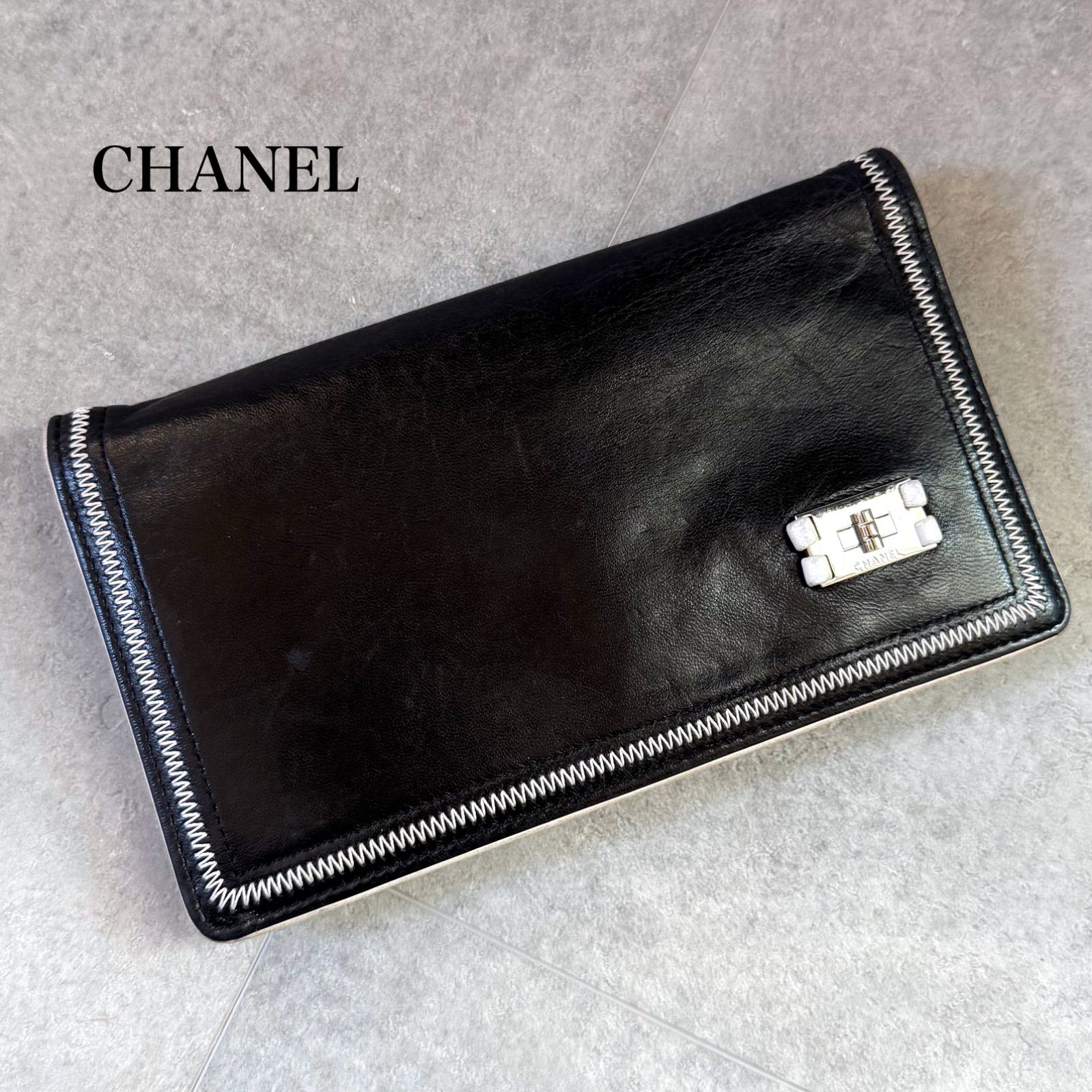 希少 CHANEL シャネル ターンロック 長財布 レザー ステッチ 希少 CHANEL シャネル ターンロック 長財布 レザー ステッチ