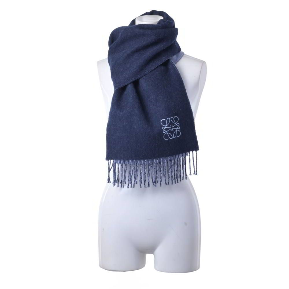 LOEWE アナグラム刺繍 ダブルフェイス フリンジ カシミヤ混 ウール