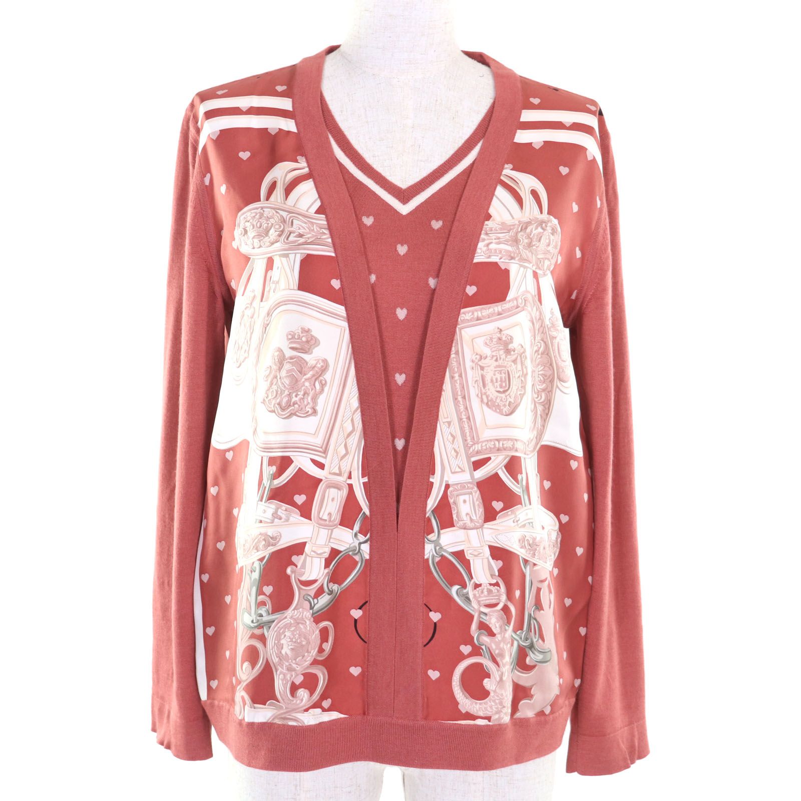極美品◇HERMES エルメス 18AW BRIDES de GALA ブリッドドゥガラ シルク カシミヤ ツイルレーヌ 長袖ニット セーター ピンク 38 イタリア製 正規品 レディース 極美品◇HERMES エルメス 18AW BRIDES de GALA ブリッドドゥガラ
