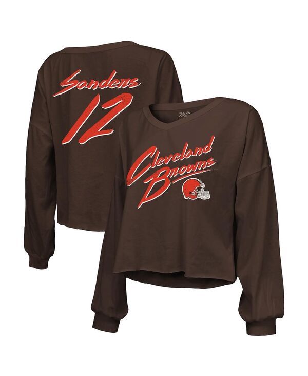 マジェスティック レディース トップス Tシャツ Vネック オフショルダー クロップド Majestic Threads Womenshedeur Sanders Brown Cleveland Browns Name Number OffShoulder S