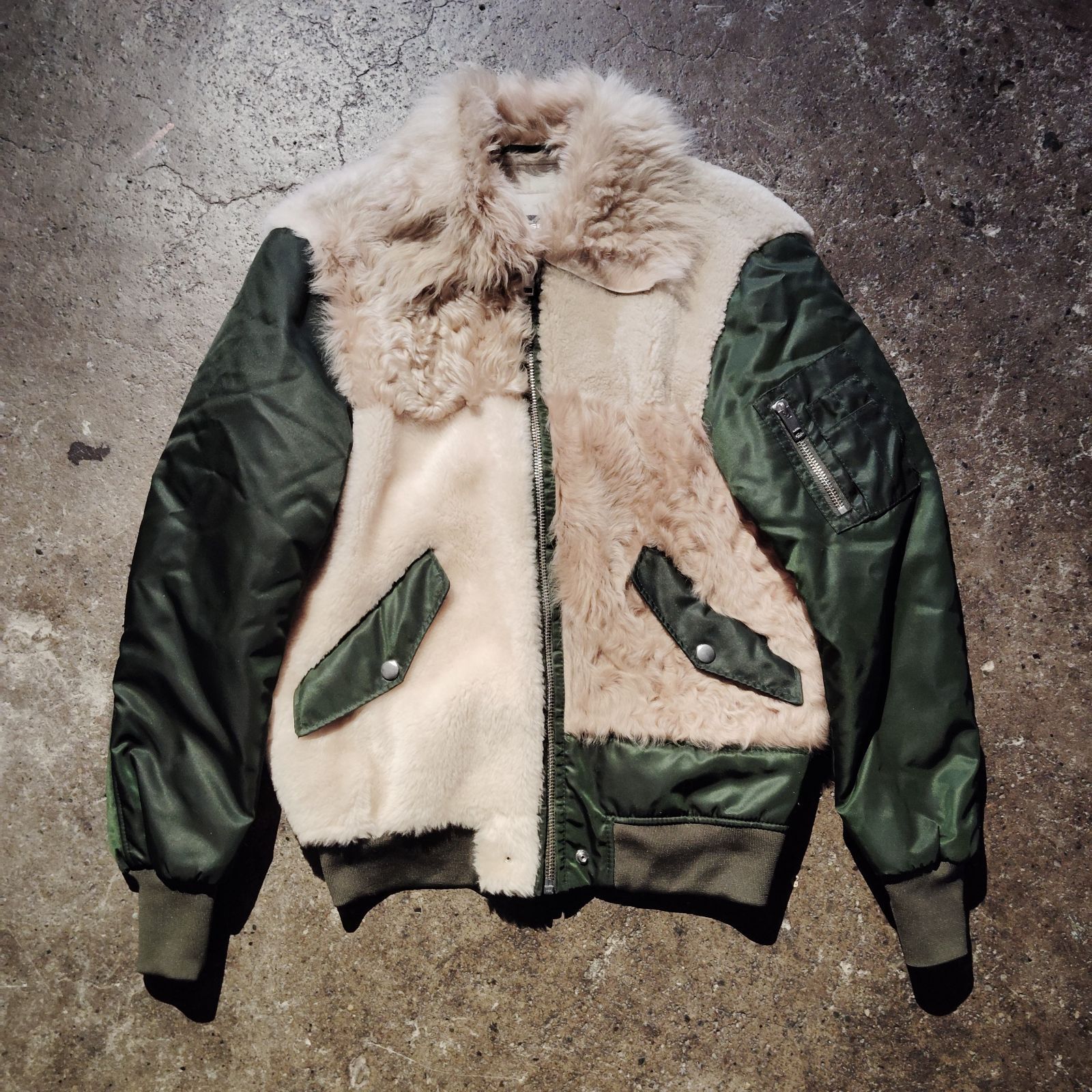 DIESEL フェイクファー ボア パッチワークブルゾン M ディーゼル MA-1 