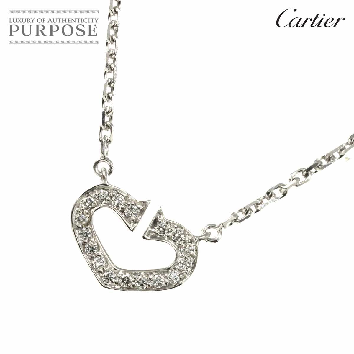 カルティエ Cartier Cハート ダイヤ ネックレス 39cm K18 WG ホワイト 