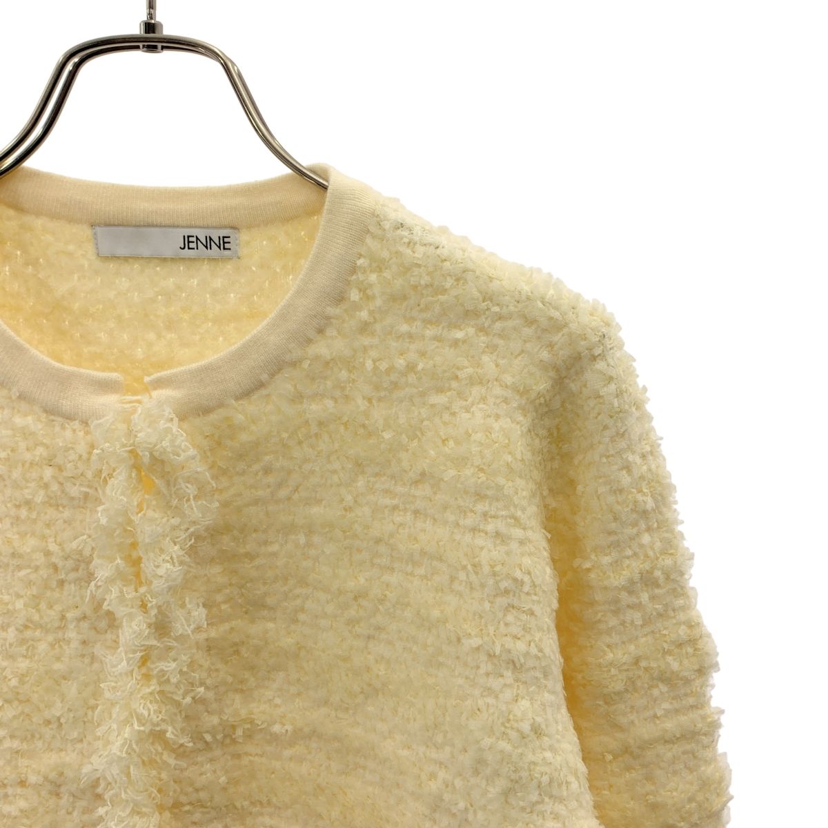 JENNE / ジェンヌ | リボンツイードニットジャケット | M | アイボリー