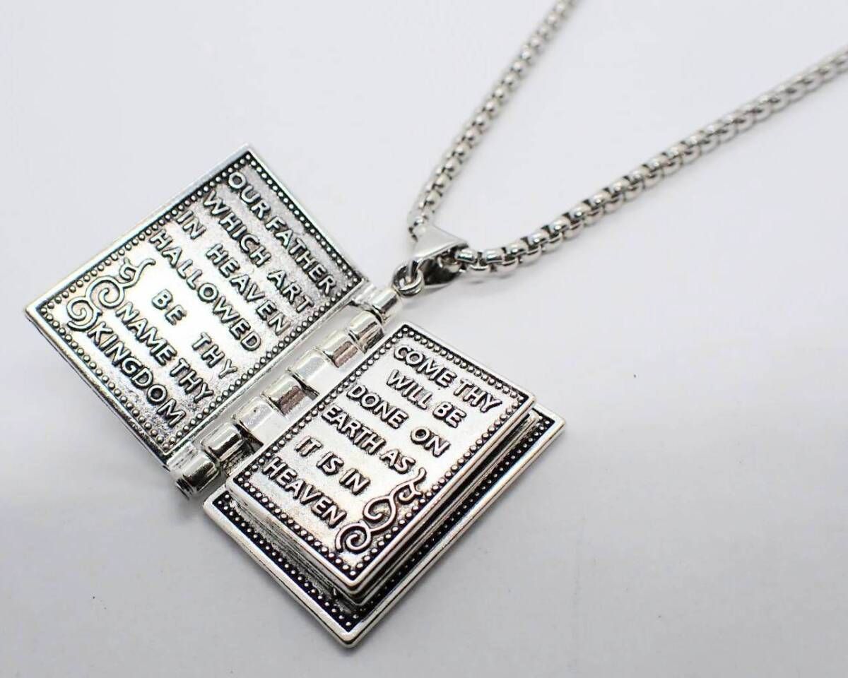 聖書 大 ホーリーバイブル キリスト 本 めくれる シルバー ネックレス