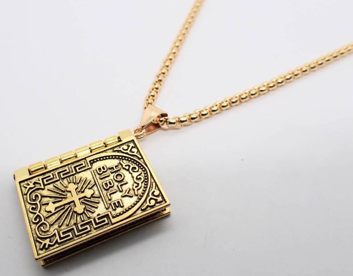 聖書 大 ホーリーバイブル キリスト 本 めくれる ゴールド ネックレス