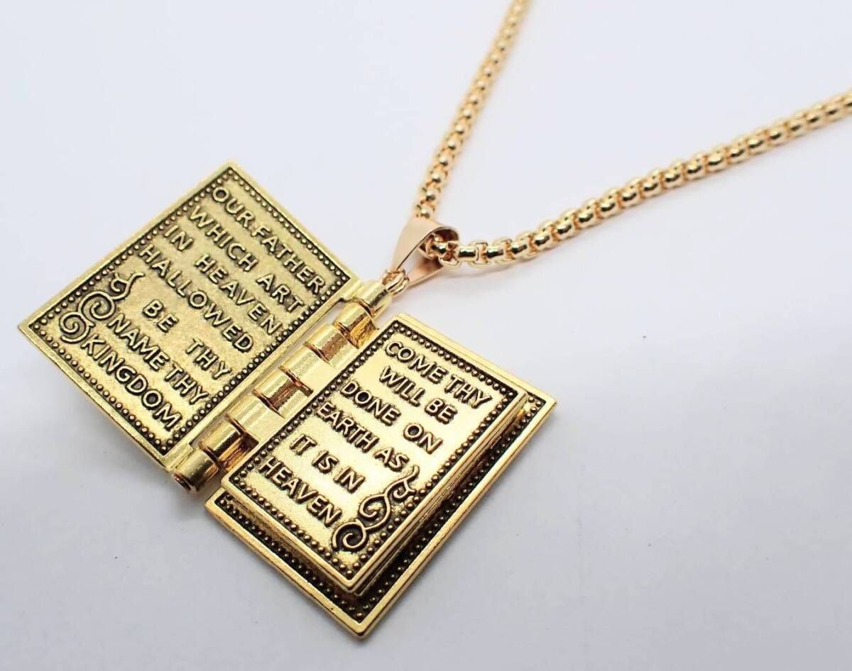 聖書 大 ホーリーバイブル キリスト 本 めくれる ゴールド ネックレス