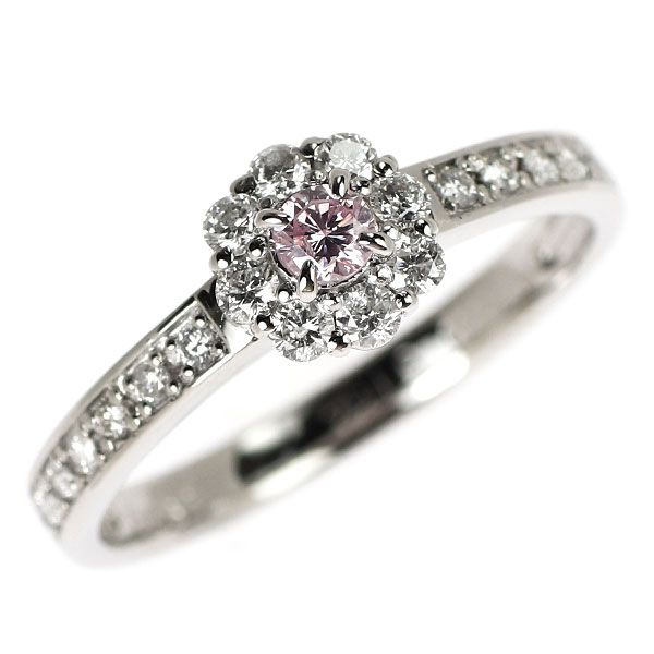 希少 Pt900 天然ピンクダイヤモンド リング 0.102ct D0.32ct フラワー