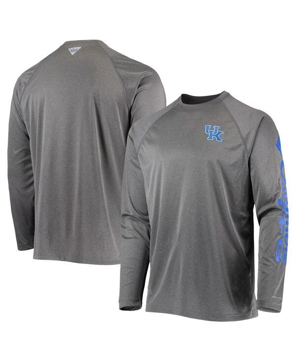 コロンビア メンズ トップス Tシャツ Columbia Mens Heathered Charcoal Kentucky Wildcats PFG Terminal Tackle Raglan OmniShade Long Sleeve Tshirt Hea