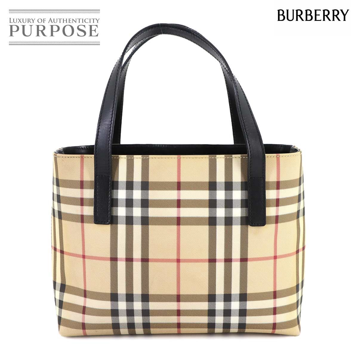 バーバリー BURBERRY ノバチェック ハンド バッグ PVC レザー ベージュ 