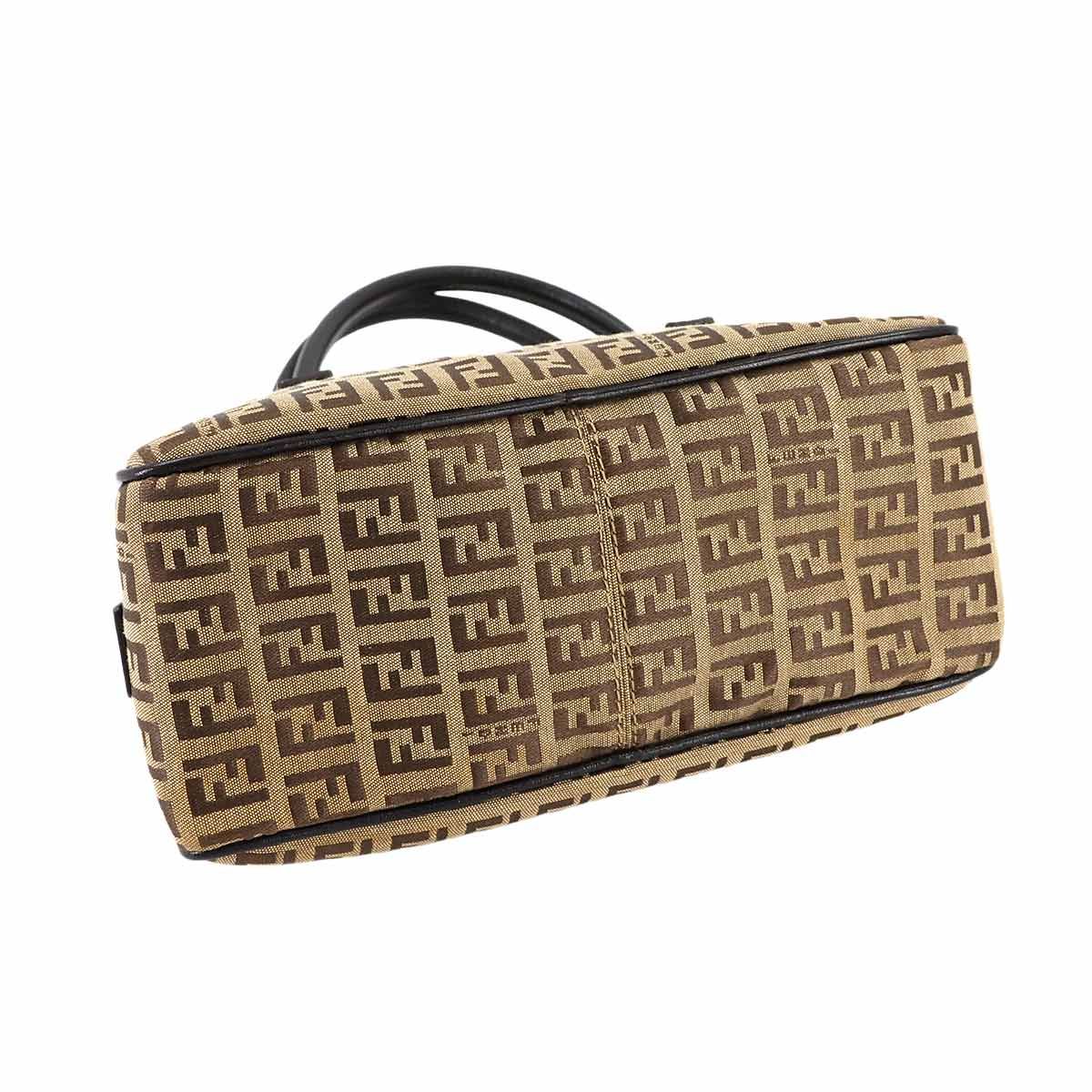 美品 フェンディ FENDI ズッキーノ ハンド バッグ キャンバス レザー 