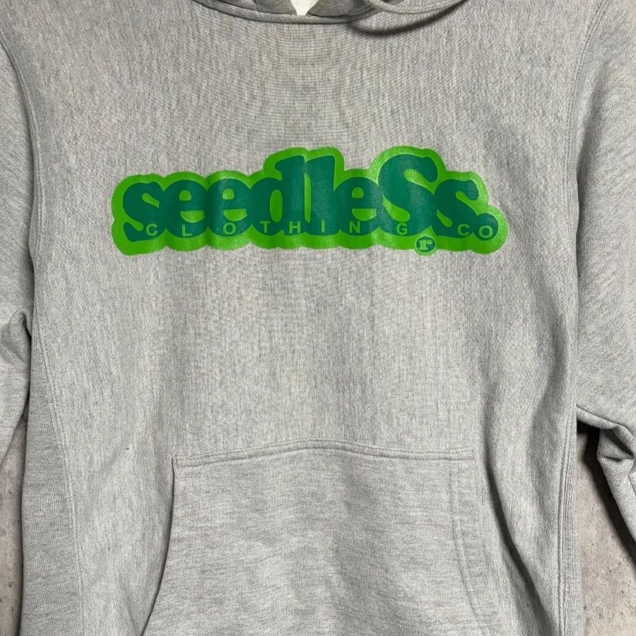 seedleSs シードレス パーカー M グレー 緑 ロゴ｜スウェット プル