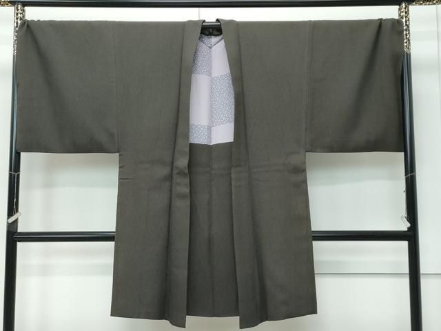 平和屋着物∞極上　男性　長羽織　キングサイズ　ふくれ織　杢目文様　海松茶色　逸品　CZAA5206s6