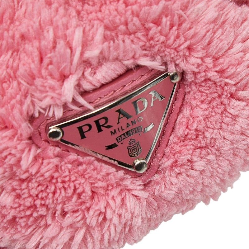 プラダ 三角ロゴプレート シュシュ ヘアアクセサリー ピンク ファー