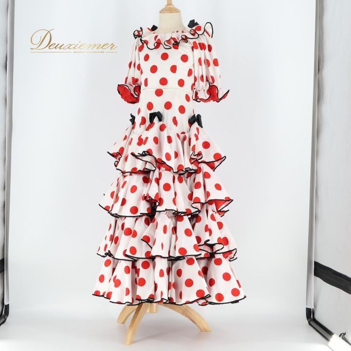 フラメンコ 衣装 ツーピース セットアップ ジュニア 子供 キッズ 水玉