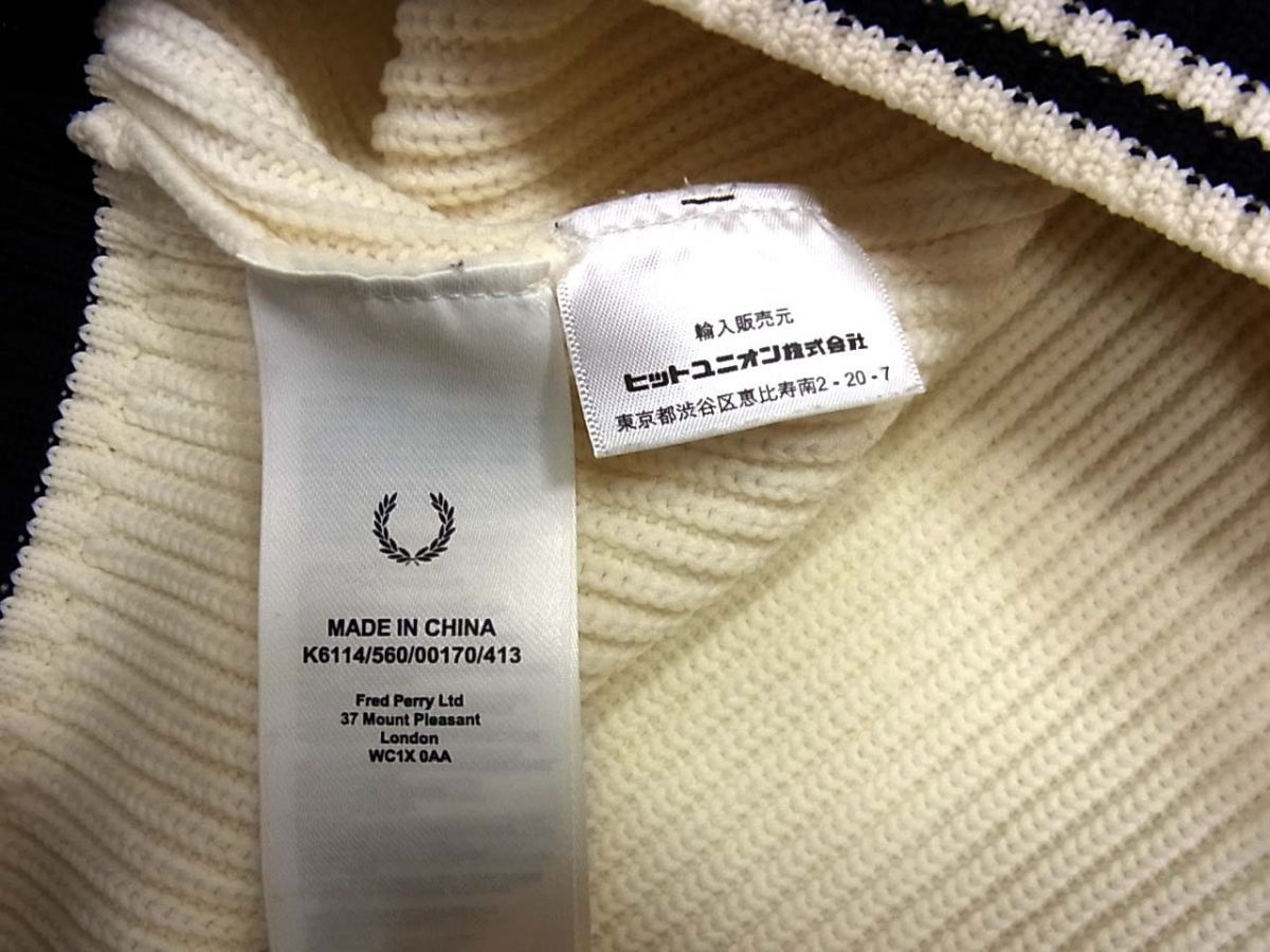 美品◇FRED PERRY フレッドペリー ケーブルニット パネルジャンパー 