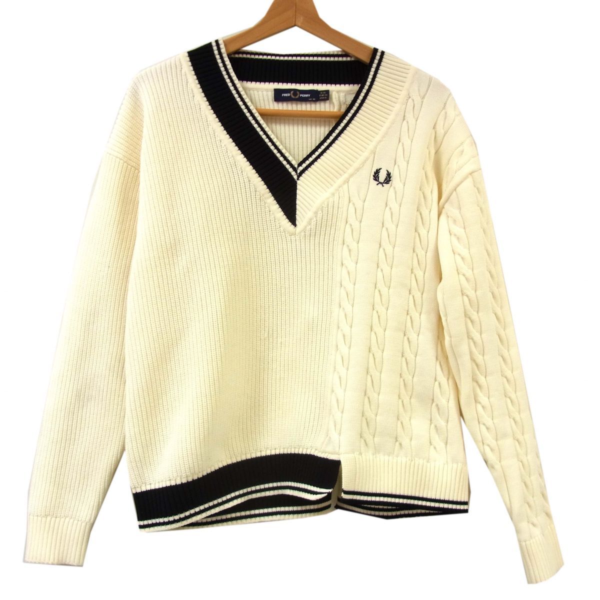美品◇FRED PERRY フレッドペリー ケーブルニット パネルジャンパー 