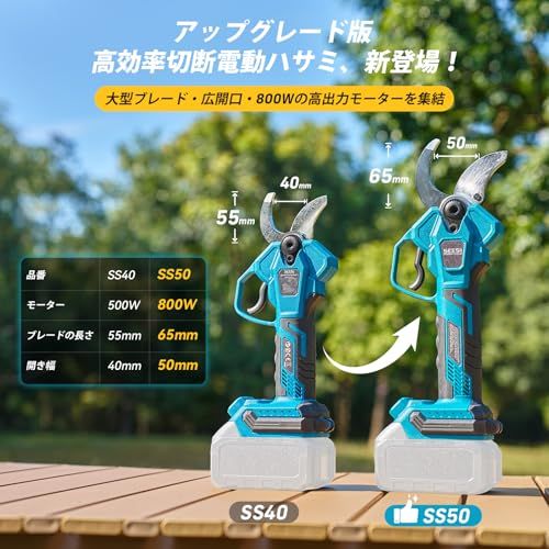 2025新型 SEESII充電式剪定ばさみ 電動剪定バサミ 開き口50 mm 高枝切りの延長ポールと接続 ブラシレスモーター採用 LEDディスプレイ搭載 4段階開き角度調節可 マキタ18 V互換 切れ味良い剪定鋏 植木 盆栽 庭木枝切り果樹用 151 b 8 d 05