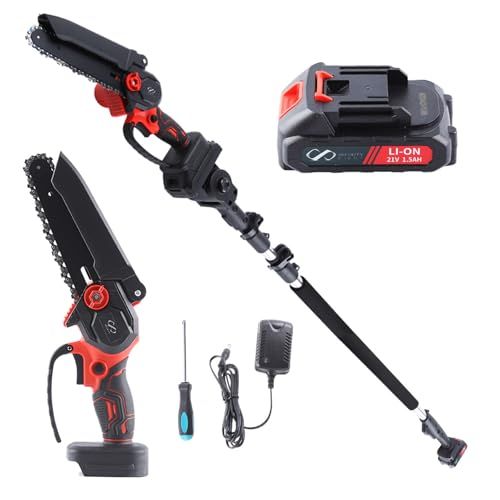 チェーンソー 高枝チェーンソー 充電式 電動 コードレス たかえだきり 高枝 延長ポール 2点セット 最長2 3ｍ バッテリー付 充電器 高い 枝 を 切る ノコギリ 6インチ 4 c 716684
