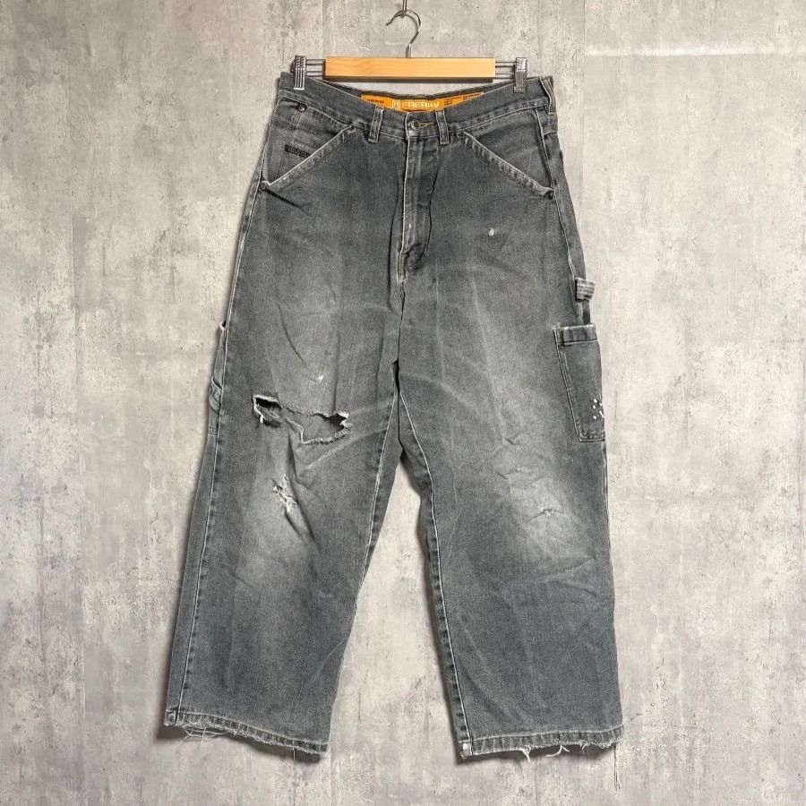 FREAKY 極太 バギー ペインター デニム パンツ W34 ブラック 黒 フリー