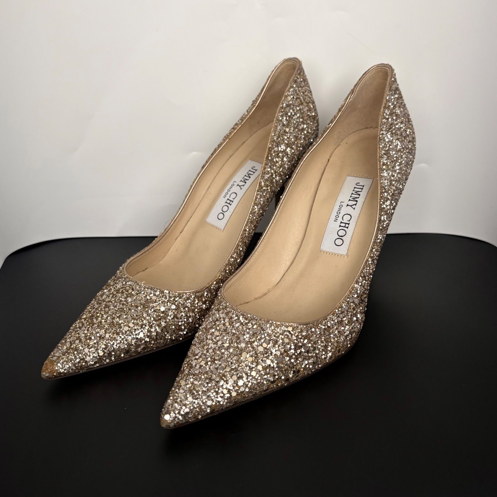 極美品 ジミーチュウ JIMMY CHOO パンプス グリッター メタルヒール 