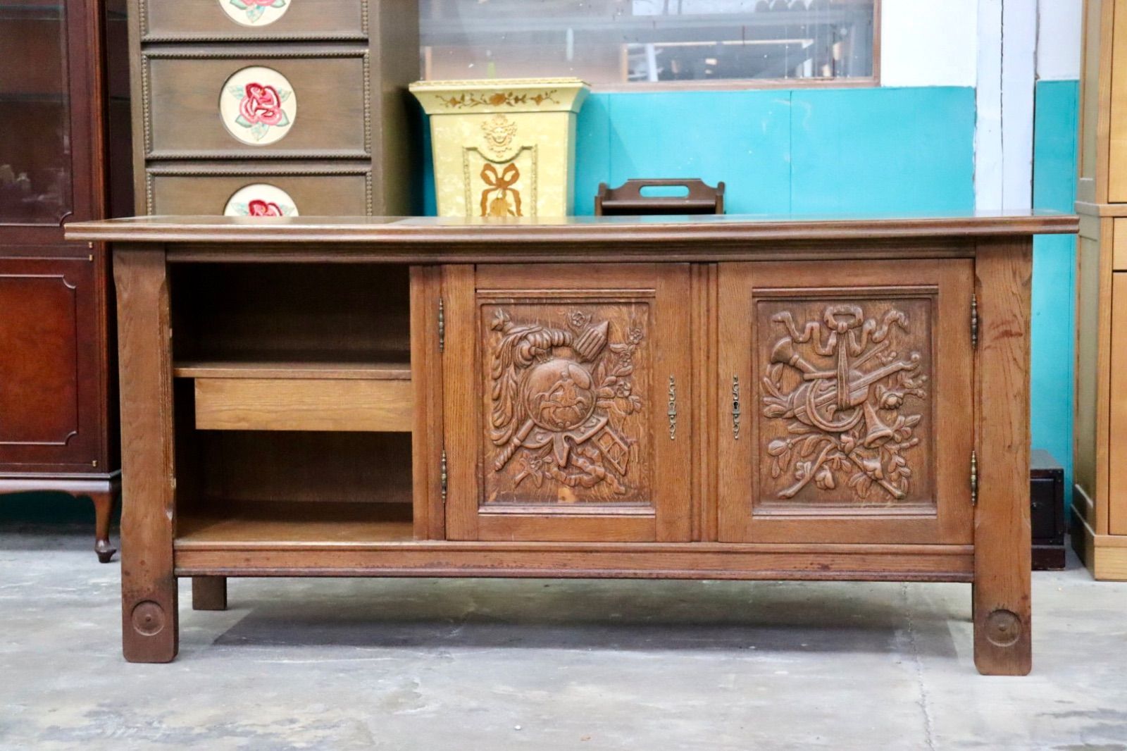 GMIH323Sprij Meubelen / スプライ ムーベレン オランダ製 サイドボード リビングボード 彫刻 飾り棚 インテリア ヴィンテージ 希少