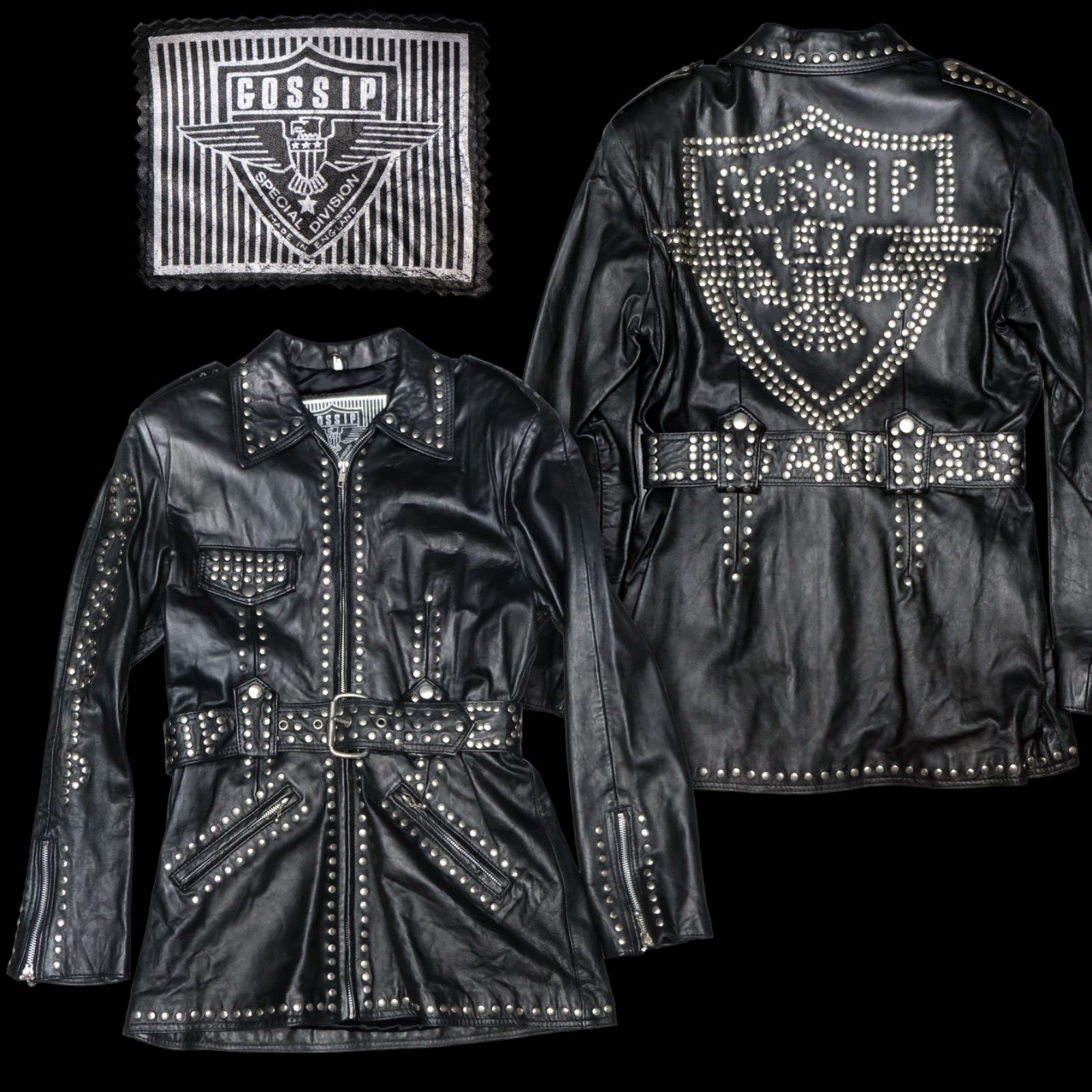 UK製 GOSSIP スタッズライダースジャケット コート ロング丈 Lサイズ